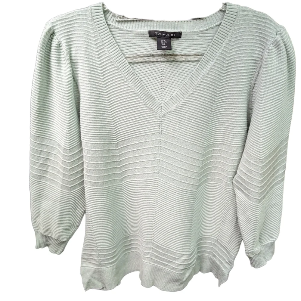 Tahari V Neck Ribbed Sweater Sz M